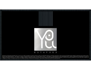 Memorial de incorporação prenotado sob o nº 317.777 no 3º Ofício de Registro de Imóveis do Rio de Janeiro em 10/05/2016. Projeto de construção aprovado por meio do processo 02/250473/2014. Arquiteto responsável pela execução da obra:
Marcelo Duarte Marques Moreira – CAU A97219-3. Arquiteto responsável pelo Projeto Legal e Executivo: Afonso Kuenerz – CAU A3968-3. O empreendimento só será comercializado após o registro do Memorial de Incorporação no Cartório de
Registro de Imóveis na forma da Lei nº 4.591/64. As imagens contidas no material são somente uma referência e para análise de possível disposição espacial do mobiliário e elementos decorativos paisagísticos, que não fazem parte integrante da
obrigação do vendedor. A entrega do imóvel será nas condições constantes do Memorial de Incorporação e especificações do Memorial Descritivo do empreendimento.
 