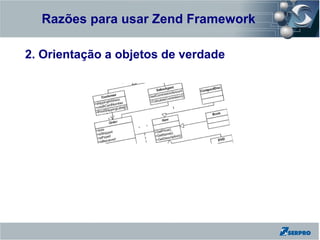 Razões para usar Zend Framework
Zend Framework

2. Orientação a objetos de verdade
 