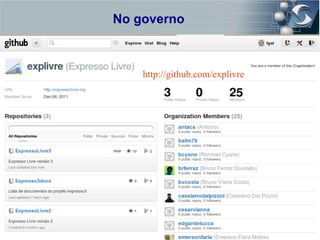 No governo
Zend Framework




                     http://github.com/explivre
 