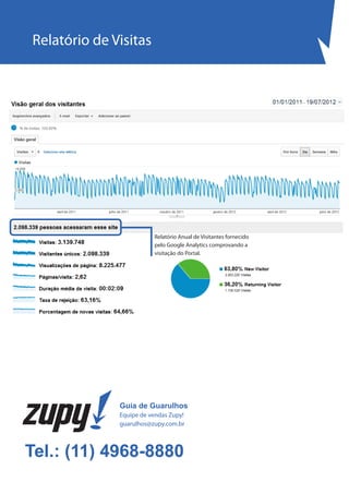 Relatório de Visitas




                         Relatório Anual de Visitantes fornecido
                         pelo Google Analytics comprovando a
                         visitação do Portal.




              Guia de Guarulhos
              Equipe de vendas Zupy!
              guarulhos@zupy.com.br



Tel.: (11) 4968-8880
 