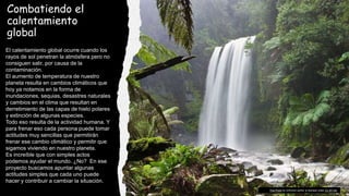 Combatiendo el
calentamiento
global
El calentamiento global ocurre cuando los
rayos de sol penetran la atmósfera pero no
c...