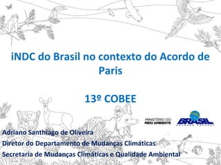 iNDC do Brasil no contexto do Acordo de
Paris
13º COBEE
Adriano Santhiago de Oliveira
Diretor do Departamento de Mudanças Climáticas
Secretaria de Mudanças Climáticas e Qualidade Ambiental
 