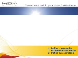 Inspiração Perfumes Defina o seu sonho Estabeleça suas metas Defina sua estratégia Treinamento padrão para novos Distribuidores 