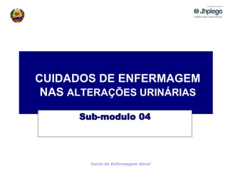 Curso de Enfermagem Geral
CUIDADOS DE ENFERMAGEM
NAS ALTERAÇÕES URINÁRIAS
Sub-modulo 04
 