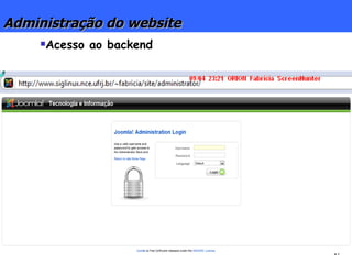 Administração do website Acesso ao backend 