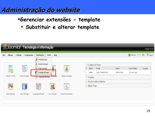 Administração do website Gerenciar extensões - template Substituir e alterar template 
