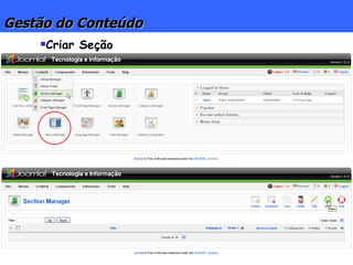 Gestão do Conteúdo Criar Seção 