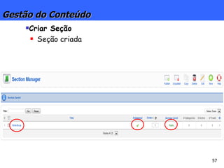 Gestão do Conteúdo Criar Seção Seção criada 