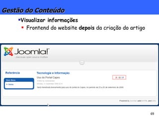 Gestão do Conteúdo Visualizar informações Frontend do website  depois  da criação do artigo 