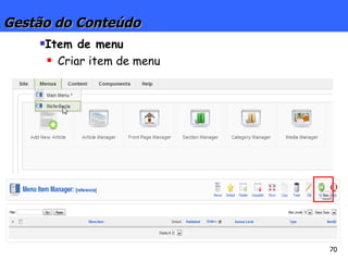 Gestão do Conteúdo Item de menu Criar item de menu 
