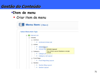 Gestão do Conteúdo Item de menu Criar item de menu 