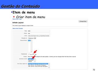 Gestão do Conteúdo Item de menu Criar item de menu 