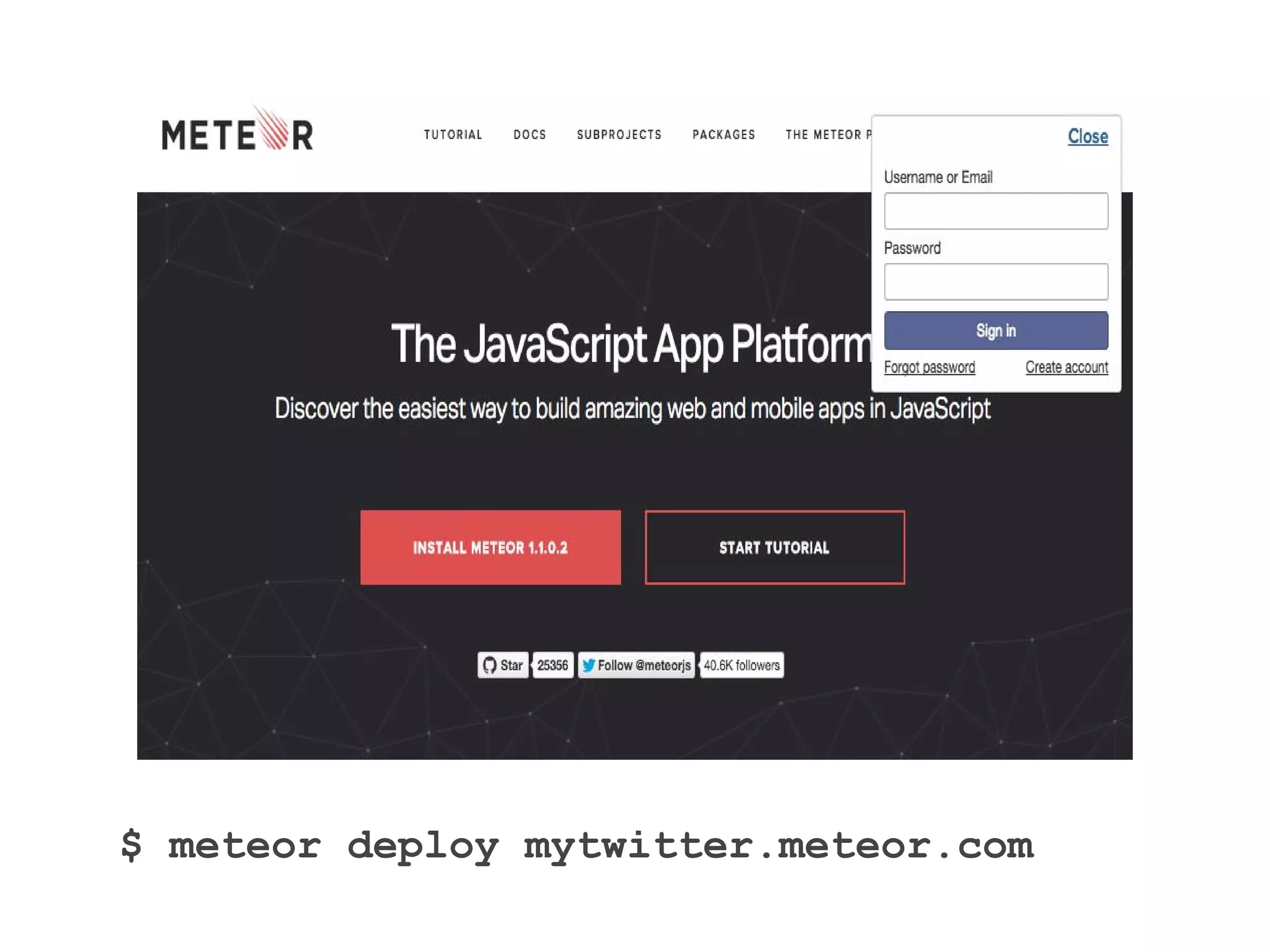 $ meteor deploy mytwitter.meteor.com
 