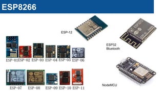 ESP8266
ESP-12
ESP32
Bluetooth
NodeMCU
 