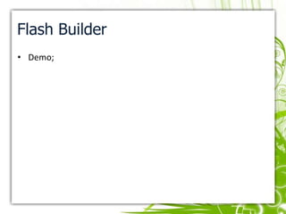 Instalação – SDK e SimuladorDownloadsFlash Builderhttp://www.adobe.com/products/flash-builder.htmlBlackberryTablet OS SDKhttp://us.blackberry.com/developers/tablet/adobe.jspDocumentação do SDKhttp://www.blackberry.com/developers/docs/airapi/1.0.0/VMWare Player (Windows)https://www.vmware.com/tryvmware/?p=player&lp=1VMWareFusion (Mac)http://downloads.vmware.com/d/info/desktop_downloads/vmware_fusion_for_the_mac/3_0VMWare (Linux)http://downloads.vmware.com/d/details/player_313/ZGp0YnRld2RiZGplKg