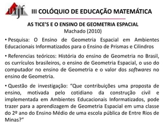  Instrumentos de pesquisa: questionários de avaliação de cada uma das 10 atividades exploratórias realizadas com o software Geogebra.