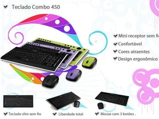 Teclado Combo 450Mini Receptor sem fioConfortávelCores atraentesDesign ergonômicoTeclado slim sem fio Liberdade totalMouse com 3 botões 