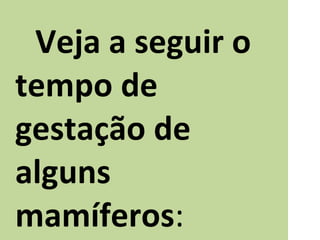 Veja a seguir o tempo de gestação de alguns mamíferos : 