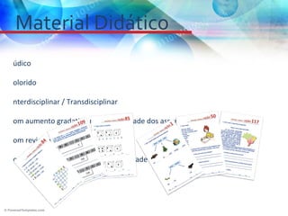 Material Didático
údico

olorido

nterdisciplinar / Transdisciplinar

om aumento gradativo na complexidade dos assuntos

om revisões internas

onfeccionado em papel de alta qualidade
 