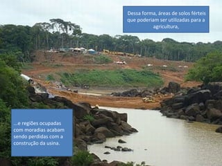 Dessa forma, áreas de solos férteis
                        que poderiam ser utilizadas para a
                                   agricultura,




...e regiões ocupadas
com moradias acabam
sendo perdidas com a
construção da usina.
 
