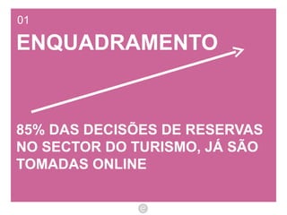 01 ENQUADRAMENTO 85% DAS DECISÕES DE RESERVAS NO SECTOR DO TURISMO, JÁ SÃO TOMADAS ONLINE 