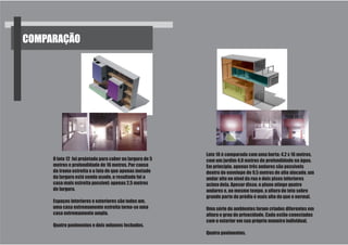 COMPARAÇÃO




                                                          Lote 18 é comparado com uma horta: 4,2 x 16 metros,
     O lote 12 foi projetado para caber na largura de 5   com um jardim 4,0 metros de profundidade na água.
     metros e profundidade de 16 metros. Por causa        Em princípio, apenas três andares são possíveis
     da trama estreita e o fato de que apenas metade      dentro do envelope de 9,5 metros de alto alocado, um
     da largura está sendo usado, o resultado foi a       andar alto no nível da rua e dois pisos inferiores
     casa mais estreita possível: apenas 2,5 metros       acima dela. Apesar disso, o plano atinge quatro
     de largura.                                          andares e, ao mesmo tempo, a altura do teto sobre
                                                          grande parte do prédio é mais alto do que o normal.
     Espaços interiores e exteriores são todos um,
     uma casa extremamente estreita torna-se uma          Uma série de ambientes foram criados diferentes em
     casa extremamente ampla.                             altura e grau de privacidade. Cada estão conectados
                                                          com o exterior em sua própria maneira individual.
     Quatro pavimentos e dois volumes fechados.
                                                          Quatro pavimentos.
 