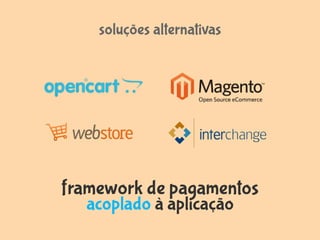 soluções alternativas




framework de pagamentos
  acoplado à aplicação
 