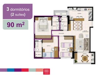 3 dormitórios
  (2 suítes)

90 m2
 