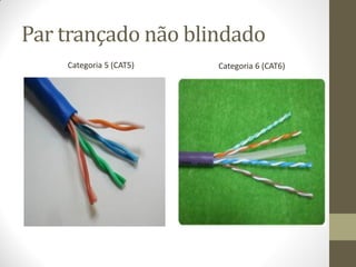 Par trançado não blindado
Categoria 5 (CAT5) Categoria 6 (CAT6)
 
