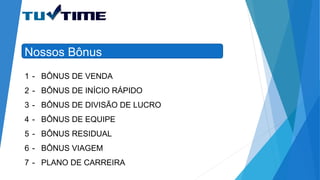 Nossos Bônus
1
2
3
4
5
6
7
- BÔNUS DE VENDA
- BÔNUS DE INÍCIO RÁPIDO
- BÔNUS DE DIVISÃO DE LUCRO
- BÔNUS DE EQUIPE
- BÔNUS RESIDUAL
- BÔNUS VIAGEM
- PLANO DE CARREIRA
 