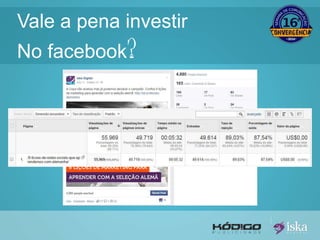 Vale a pena investir 
No facebook? 
 