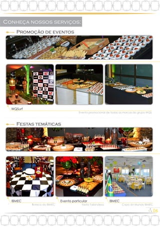 Promoção de eventos
Evento promocional de todas as marcas do grupo WQS
WQSurf
Festas temáticas
Festa Tailandesa‘
‘ Evento particular
Copa do Mundo IBMEC
IBMEC
Boteco do IBMEC
IBMEC
06
 