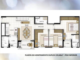 PLANTA DO APARTAMENTO DUPLEX 159,60m² - PISO INFERIOR
 