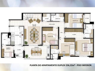 PLANTA DO APARTAMENTO DUPLEX 236,22m² - PISO INFERIOR
 