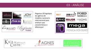 03 - ANÁLISE
Pegamos 20 logotipos
de agência de
modelos nacional e
internacional para
analisar suas
características e
diferenças!
 