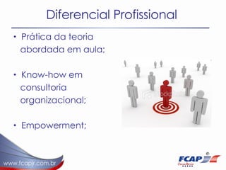 Diferencial Profissional Prática da teoria abordada em aula; Know-how em  consultoria organizacional; Empowerment; 