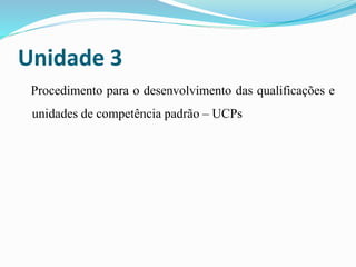 Unidade 3
Procedimento para o desenvolvimento das qualificações e
unidades de competência padrão – UCPs
 