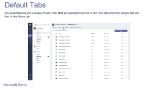 Default Tabs
You automatically get a couple of tabs. Files that get uploaded will live in the Files tab and notes people add will
live in the Notes tab.
 