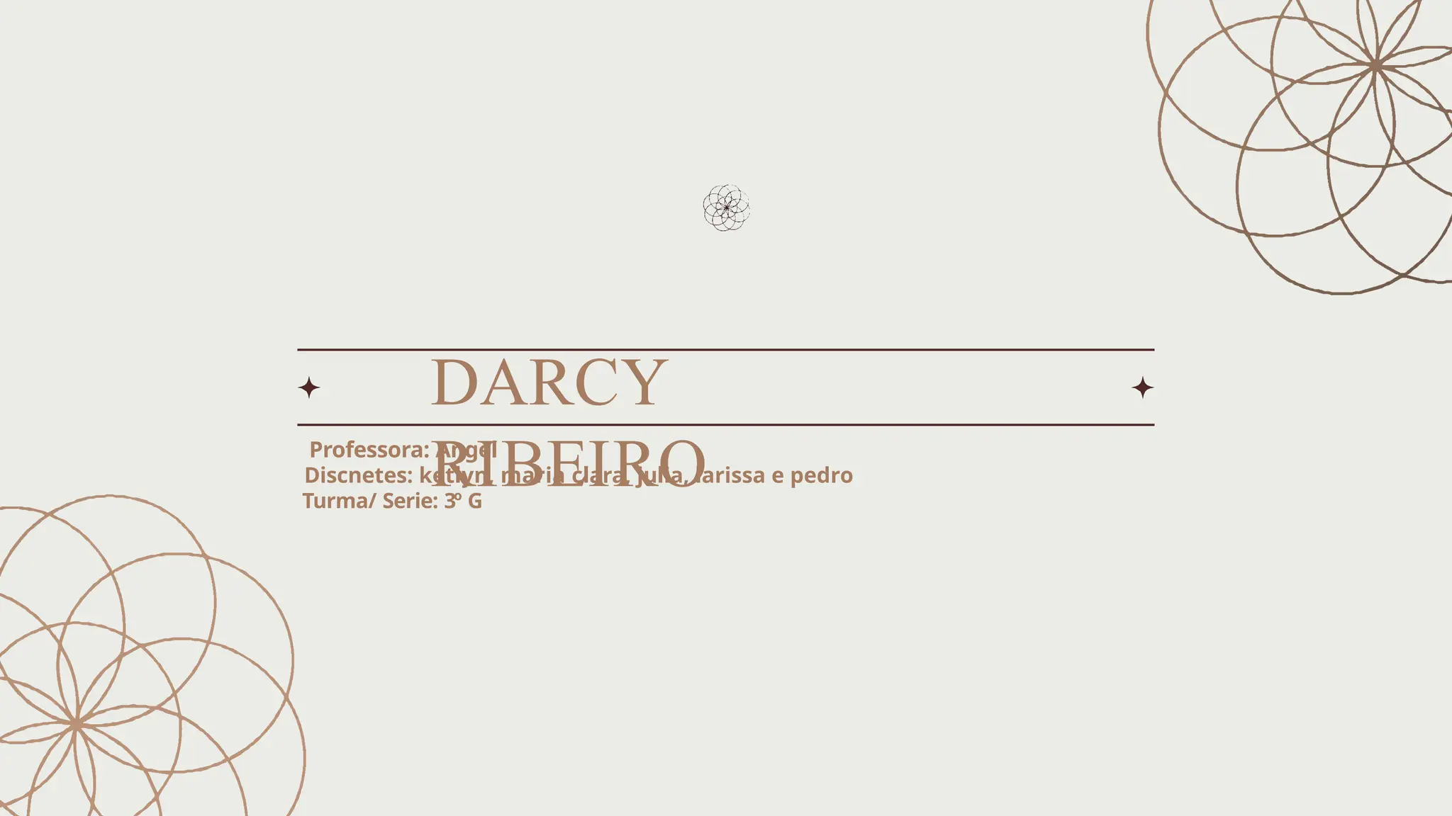 DARCY
RIBEIRO
Professora: Angel
Discnetes: ketlyn, maria clara, julia, larissa e pedro
Turma/ Serie: 3º G