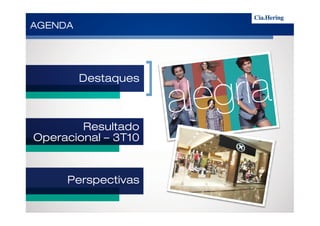 AGENDAAGENDAAGENDAAGENDA
DestaquesDestaquesDestaquesDestaques
ResultadoResultadoResultadoResultado
OperacionalOperacionalOperacionalOperacional –––– 3T103T103T103T10
PerspectivasPerspectivasPerspectivasPerspectivas
 