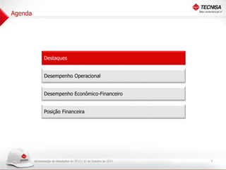 Agenda

Destaques
Desempenho Operacional
Desempenho Econômico-Financeiro
Posição Financeira

Apresentação de Resultados do 3T13 | 31 de Outubro de 2013

3

 