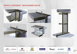 Imagens 3D ilustrativas. É expressamente proibida cópia, reprodução parcial, ou qualquer forma de extração de informações deste sem prévia autorização.

Galeria de imagens - ESTRUTURA METÁLICA + cobertura

Imagem 01 - Trecho em Corte
Estrutura Metálica - Cobertura de Policarbonato - Passarela de Pedestres

19

 