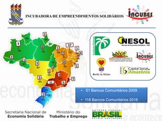 Ainda não existe no Brasil um marco
regulatório próprio para os Bancos Comunitários e
as finanças solidárias.
Nesta ausência, os Bancos Comunitários
devem ficar atentos para algumas normas vigentes.
Rede Brasileira de Bancos Comunitários
 