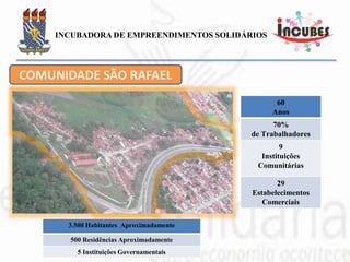 BANCOS COMUNITÁRIOS
PERSPECTIVAS PARA A PARAÍBA
•03 Bancos Comunitários João Pessoa (São José, São Rafael, Muçumagro)
•01 Banco Comunitário Lagoa de Dentro (Lagoa)
•01 Banco Comunitário Pombal (Maringá)
•01 Banco Comunitário Remígio Discussão
03
01
01
01
 