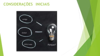 Antigo
Global
Difícil trato Porque?
CONSIDERAÇÕES INICIAIS
 