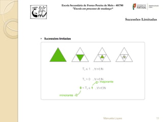 Escola Secundária de Fontes Pereira de Melo - 401780
        "Escola em processo de mudança“


                                                       Sucessões Limitadas




                                   Manuela Lopes                         11
 