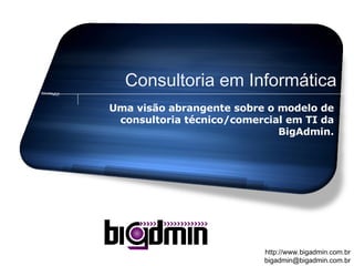 Consultoria em Informática Uma visão abrangente sobre o modelo de consultoria técnico/comercial em TI da BigAdmin. 