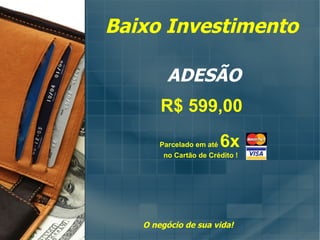 Baixo Investimento ADESÃO Parcelado em até  6x  no Cartão de Crédito ! R$ 599,00 O negócio de sua vida! 