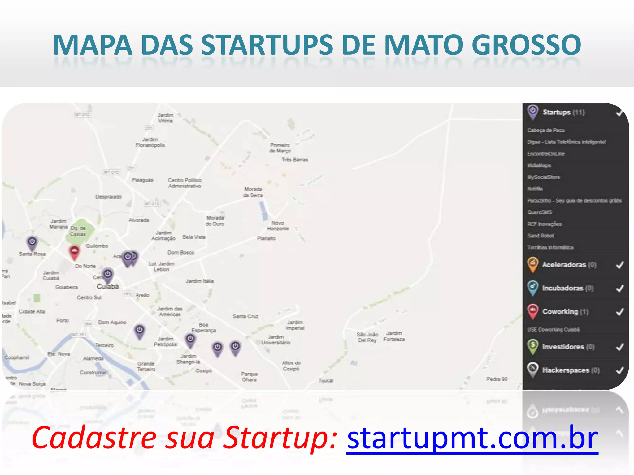 MAPA DAS STARTUPS DE MATO GROSSO




Cadastre sua Startup: startupmt.com.br
 