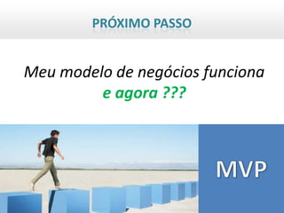 PRÓXIMO PASSO


Meu modelo de negócios funciona
         e agora ???
 
